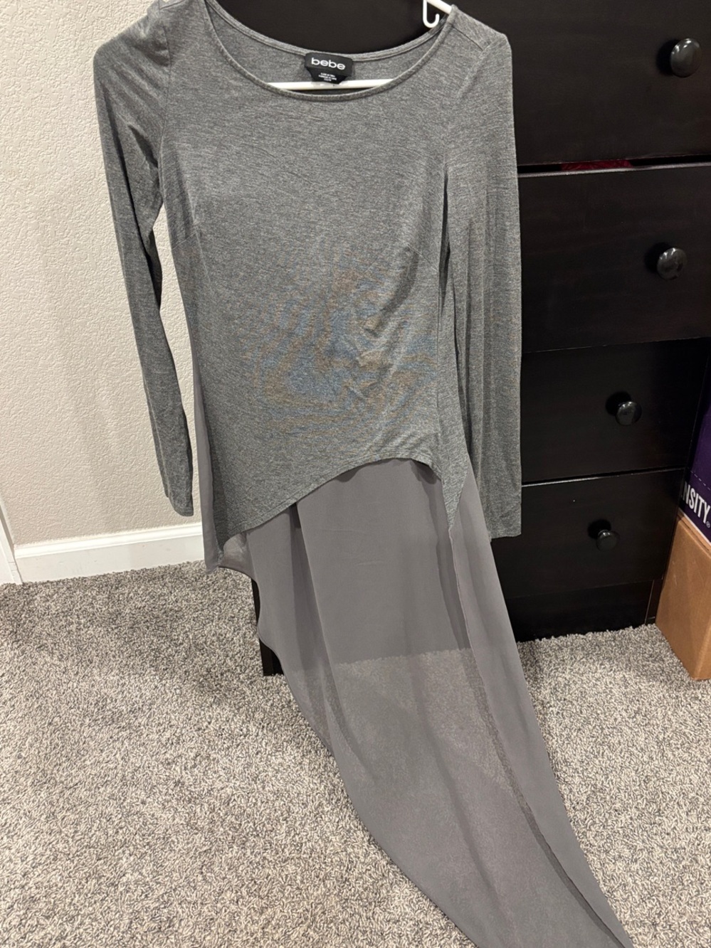 bebe Charcoal Gray Asymmetric High-Low Maxi Skirt
